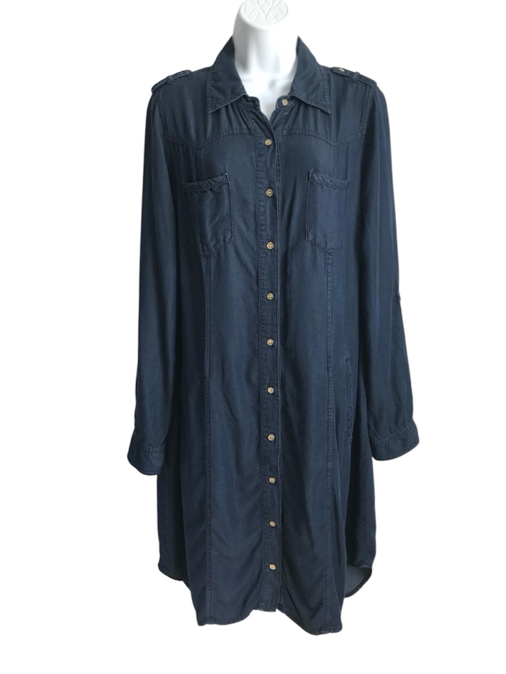 INC International Concepts Women’s 10 Classic Dark Blue Wash LS Shirt Dress EUC